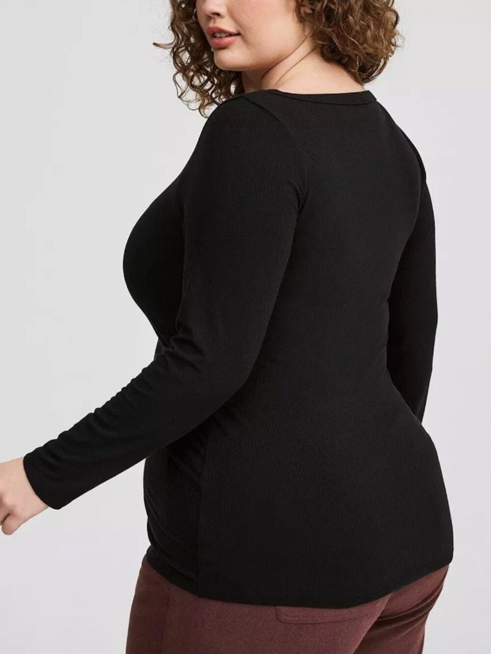 TORRID 1 Plus Size Ribbed V-Neck Top Solid Black Rib Long Sleeve Fitted Shirt 1X - Picture 3 of 16